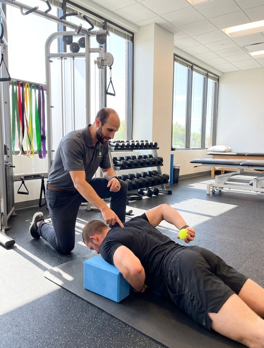 Patient working with a provider at a performance physical therapy clinic in Cheshire