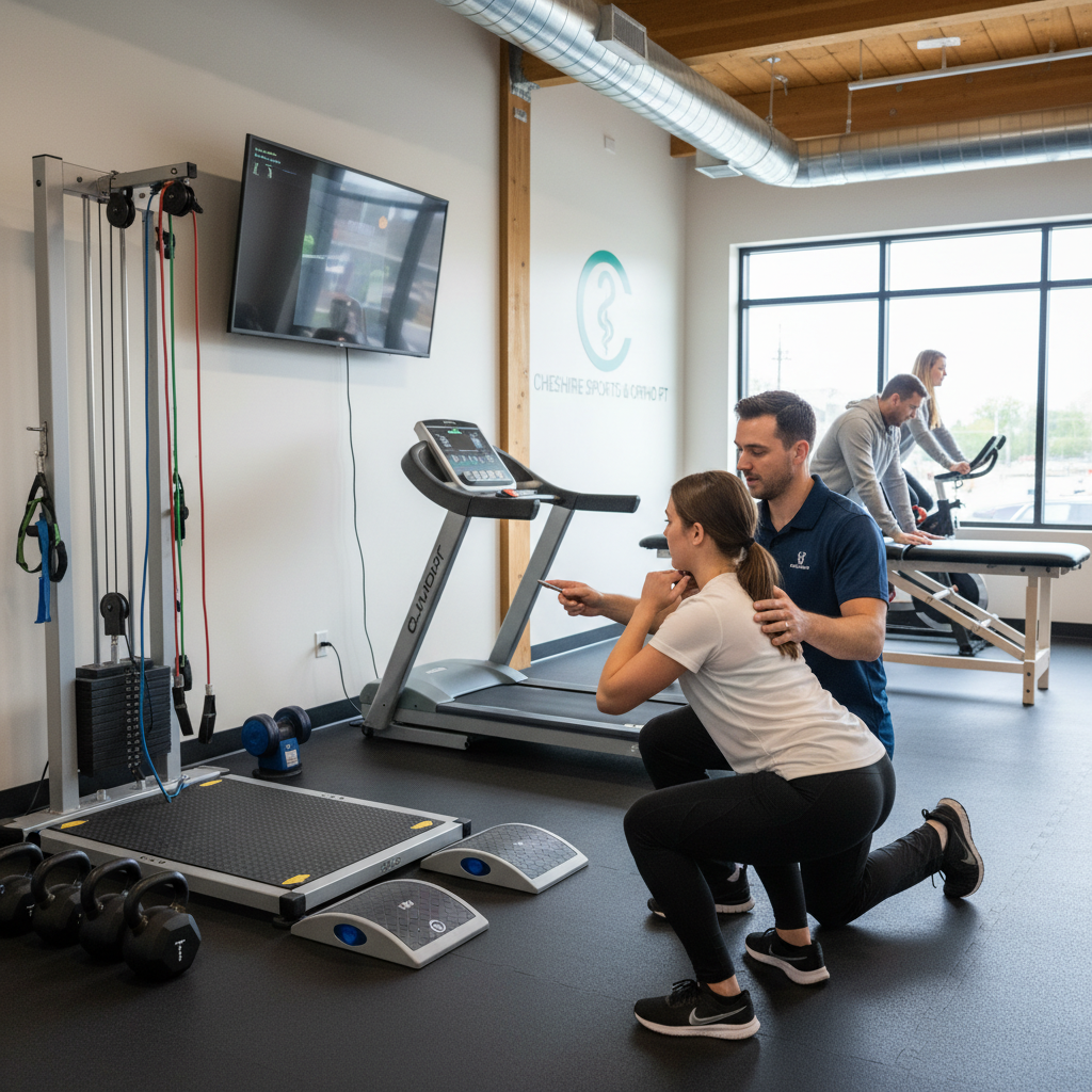 Athletic assessment and treatment session in a modern physical therapy clinic