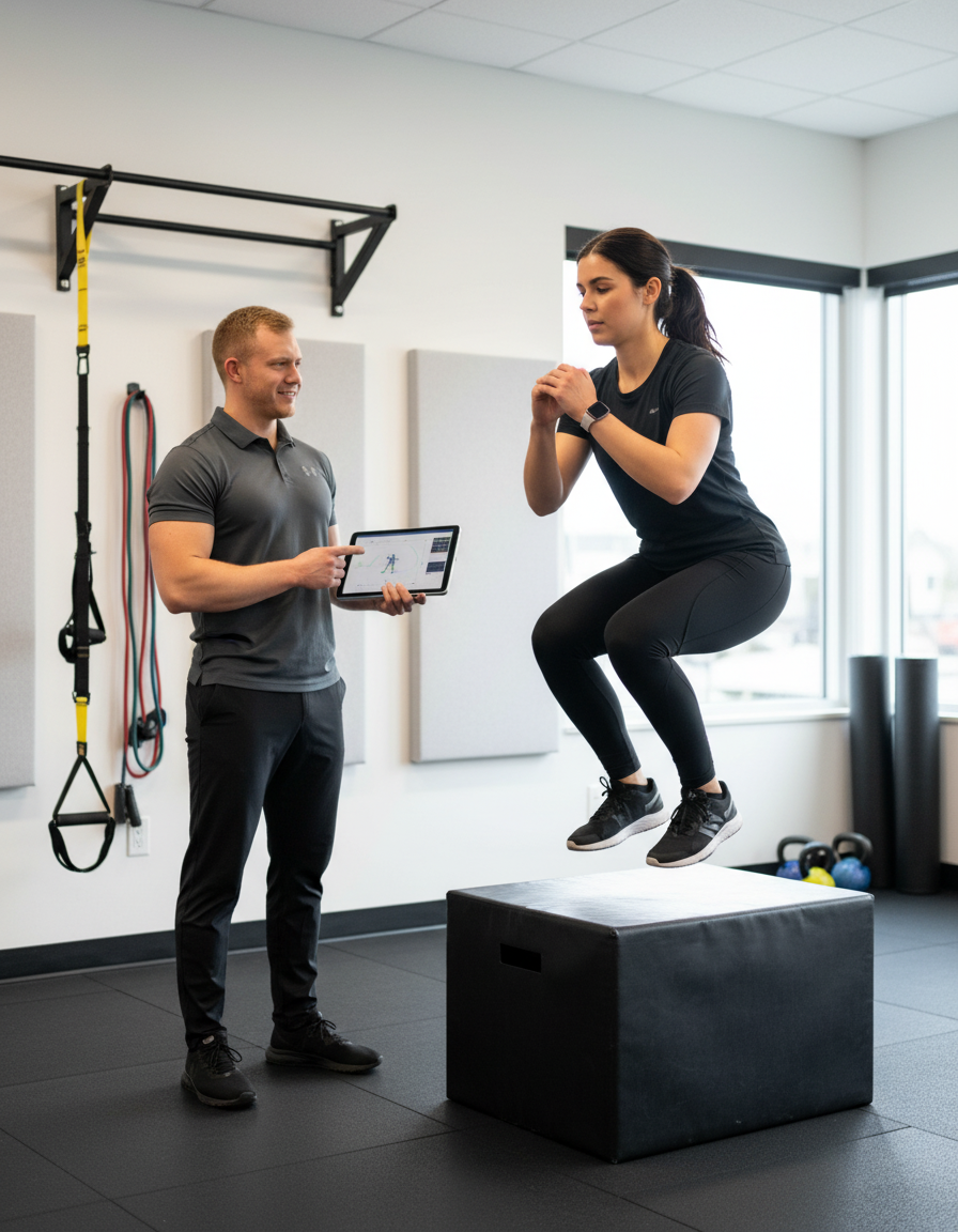 Physical therapist in Cheshire conducting performance assessment with athlete during specialized movement evaluation session