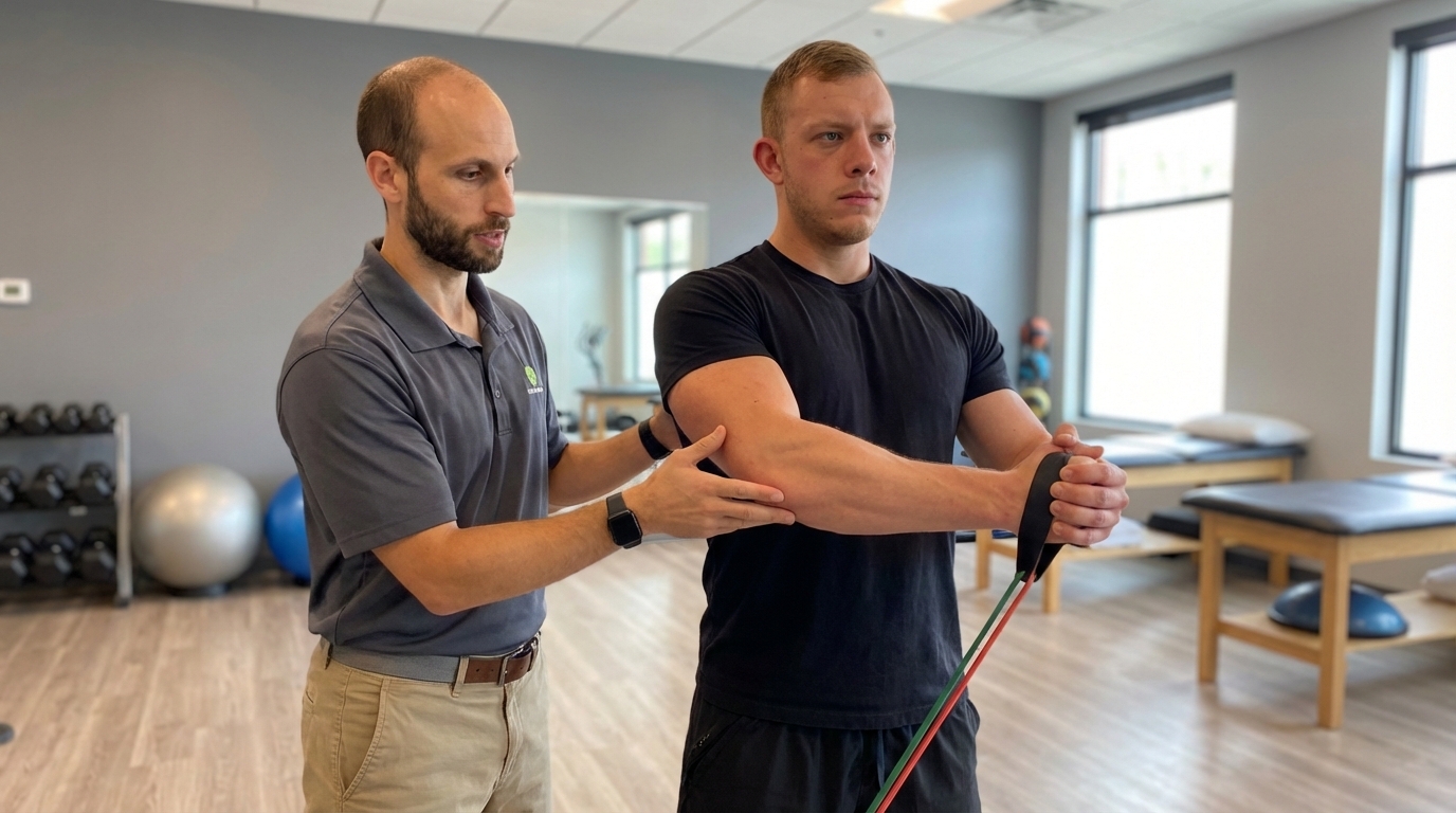 Patient working with a provider at a performance physical therapy clinic in Cheshire